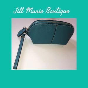 Turquoise pebble grain vegan leather wristlet NWT